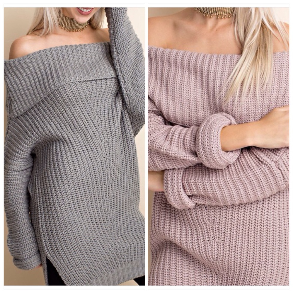 Off Shoulder Grey Sweater - Picture 9 of 9